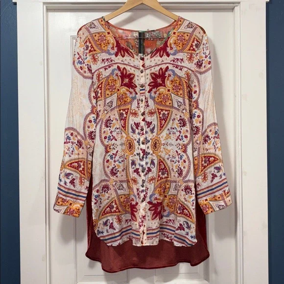 Aratta Burned Tulip Velvet Floral Embroidered Blouse/Tunic, Boho Chic. - Picture 4 of 9